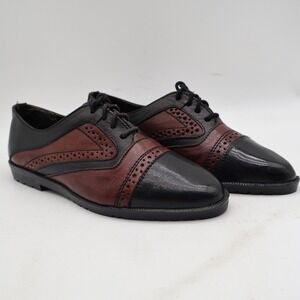 Made in Brazil Vintage Oxford Shoes Womens 5M Tone Wingtip Black Wine Leather
